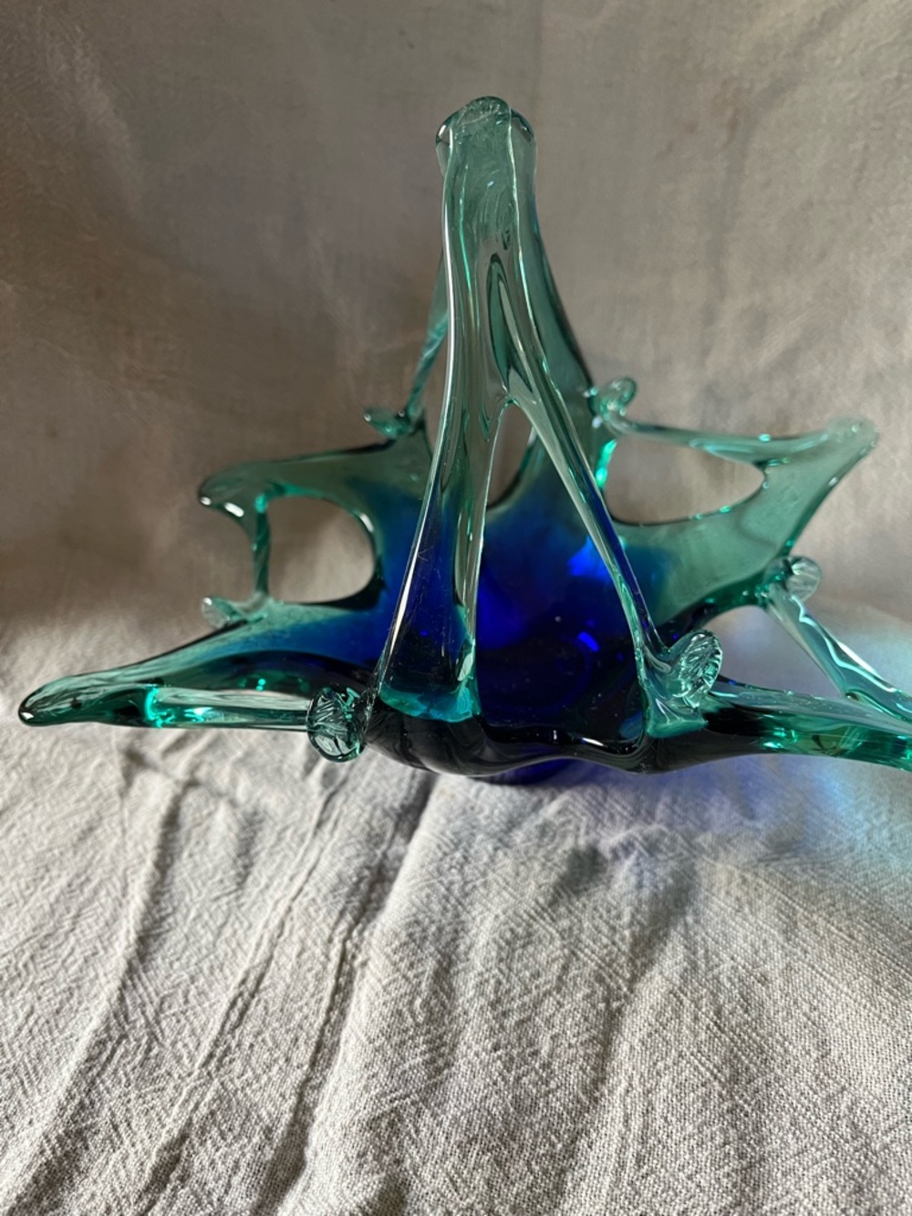 Murano Handblown Teal and Blue Glass Art Centerpiece